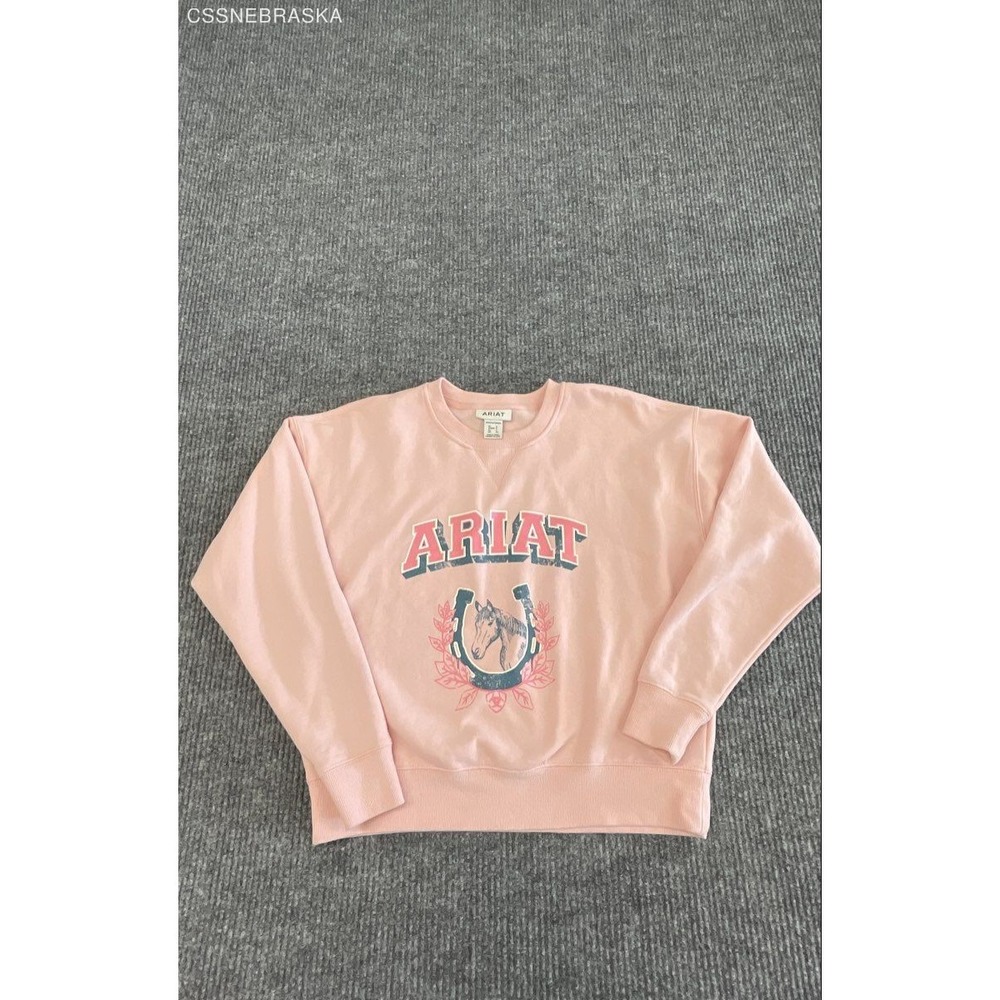 Ariat Women's Pink‎ College Horseshoe Horse Graphic Sweatshirt Sz S